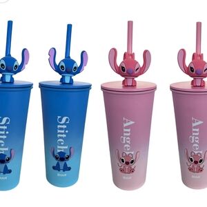 Disney Stitch and Angel Blue and Pink Tumblers